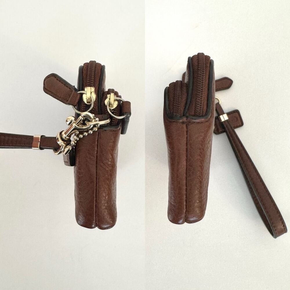 Coach Vintage Double Zipper Brown Pebble Leather Wristlet Wallet - Picture 8 of 15